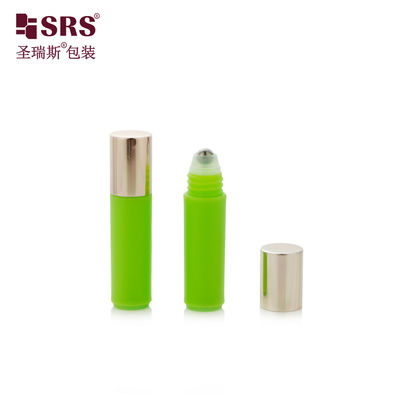 RPA(S)-2ML Mini Slim Green Plastic Roller Bottle z Roller Ball Rose Gold Cap