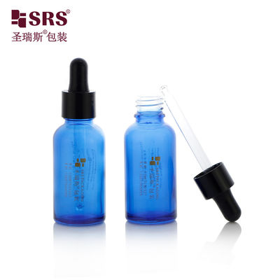 D001-50ml powłoka niebieska przezroczysta szklana butelka z olejem eterycznym z błyszczącą czarną kroplówką wielokrotnej pojemności do produktów aromaterapii
