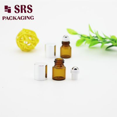 SRS pusty 1 ml bursztynowy mini rolka szklana na butelce z srebrną aluminiową czapką