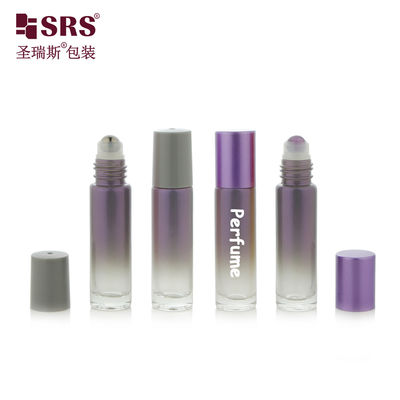 BLPM-10ml Okrągły kształt Pusty gradient dym fioletowy kolor szklanny butelka z rolką ze stali do oleju kosmetycznego