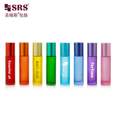 BLPM-10ml Wytwarzanie Kolor tęczy Opcje dostosowania Powierzchnia Zamarznięta Obsługa Pustka Szklana Butelka Rolkowa 10ml Z Jade Kulka Do Anti Swędzenie Oleju Perfumowego