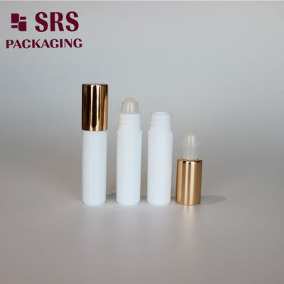 SRS pusty kosmetyczny biały plastikowy butelkowalcowy 5 ml z złotą aluminiową czapką